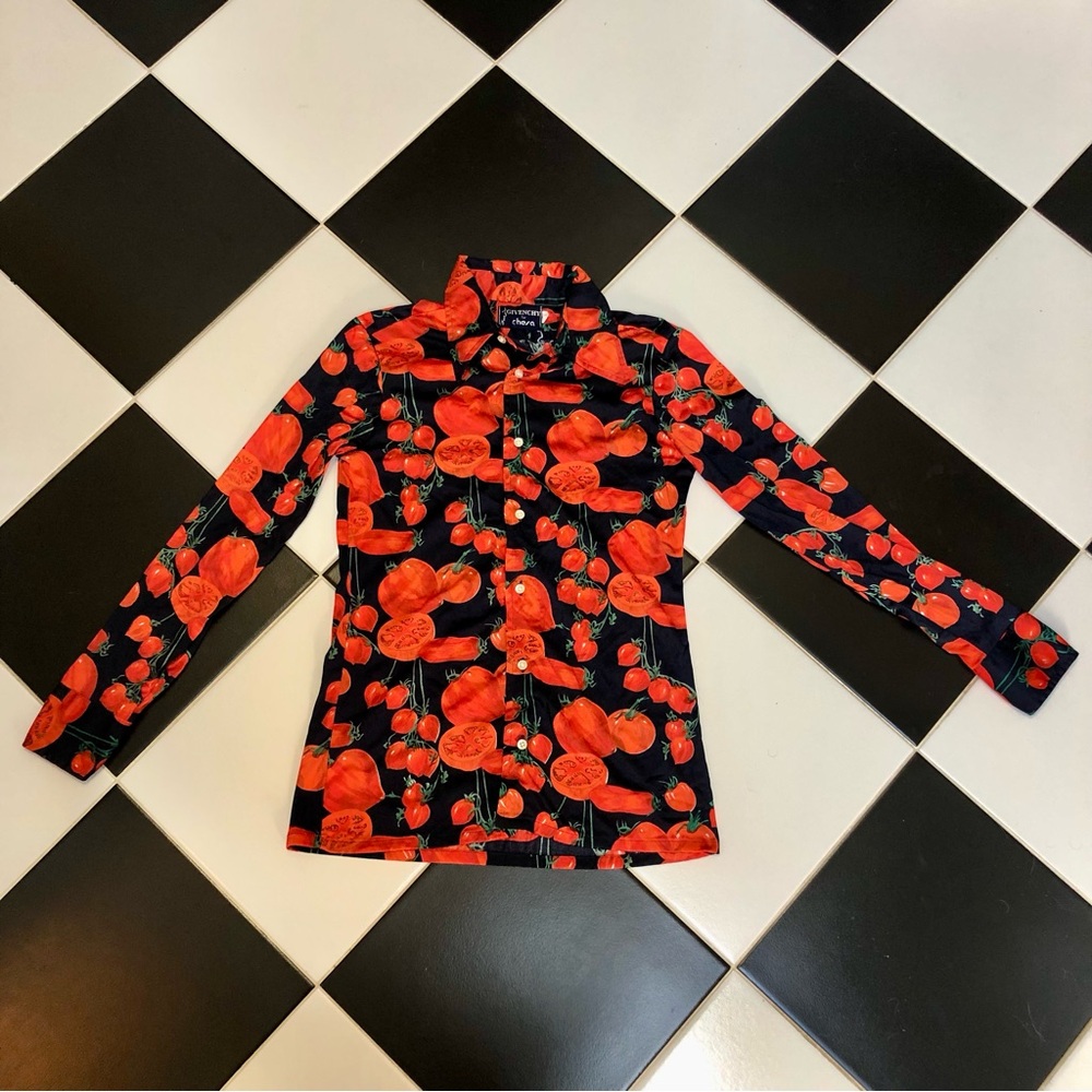 Vintage Givenchy for Chesa Tomato Peppers Farmers Market Long Sleeve Button Down